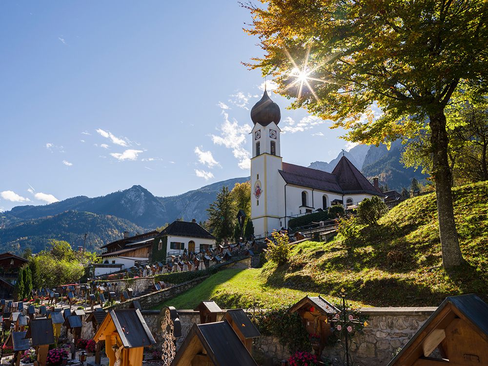 Church St-Johannes der Taufer-John the Baptist-Village Grainau near Garmisch-Partenkirchen and moun art print by Martin Zwick for $57.95 CAD