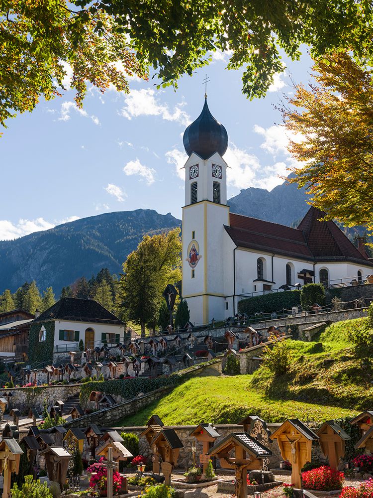 Church St-Johannes der Taufer-John the Baptist-Village Grainau near Garmisch-Partenkirchen and moun art print by Martin Zwick for $57.95 CAD