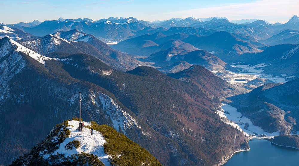 View towards Jachenau and Karwendel mountain range-View from Mt-Herzogstand near lake Walchensee-Ge art print by Martin Zwick for $57.95 CAD