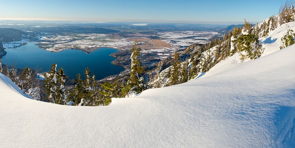 View towards lake Kochelsee and the foothills of the Alps near Munich-View from Mt-Jochberg near la art print by Martin Zwick for $57.95 CAD