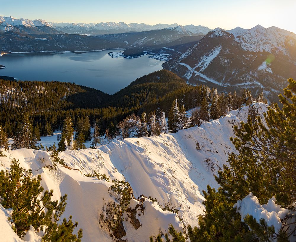 View towards lake Walchensee and the Karwendel mountain range-View from Mt-Jochberg near lake Walch art print by Martin Zwick for $57.95 CAD