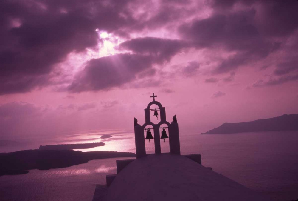Greece, Santorini Island, Church steeple at night art print by Steve Satushek for $57.95 CAD