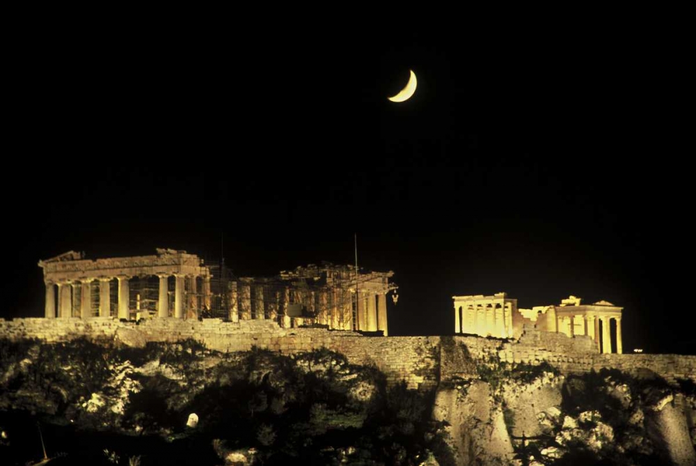 Greece, Athens Moonrise over the Parthenon art print by Nancy Noble Gardner for $57.95 CAD