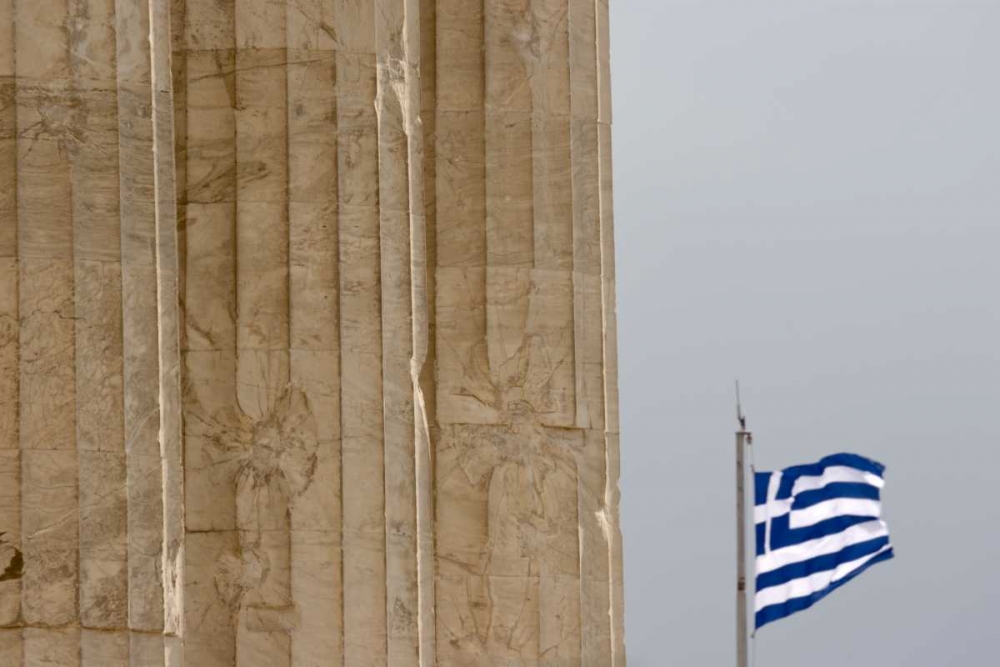 Greece, Acropolis Parthenon and Greek flag art print by Bill Young for $57.95 CAD