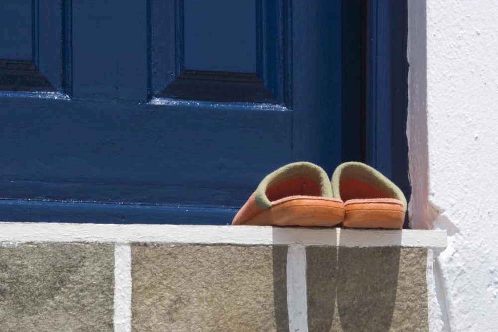 Greece, Mykonos, Hora Slippers on threshold art print by Bill Young for $57.95 CAD