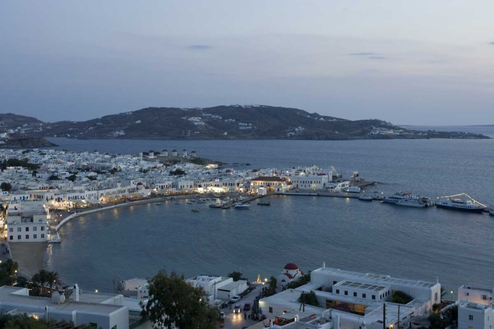 Greece, Mykonos, Hora Evening overlooking harbor art print by Bill Young for $57.95 CAD
