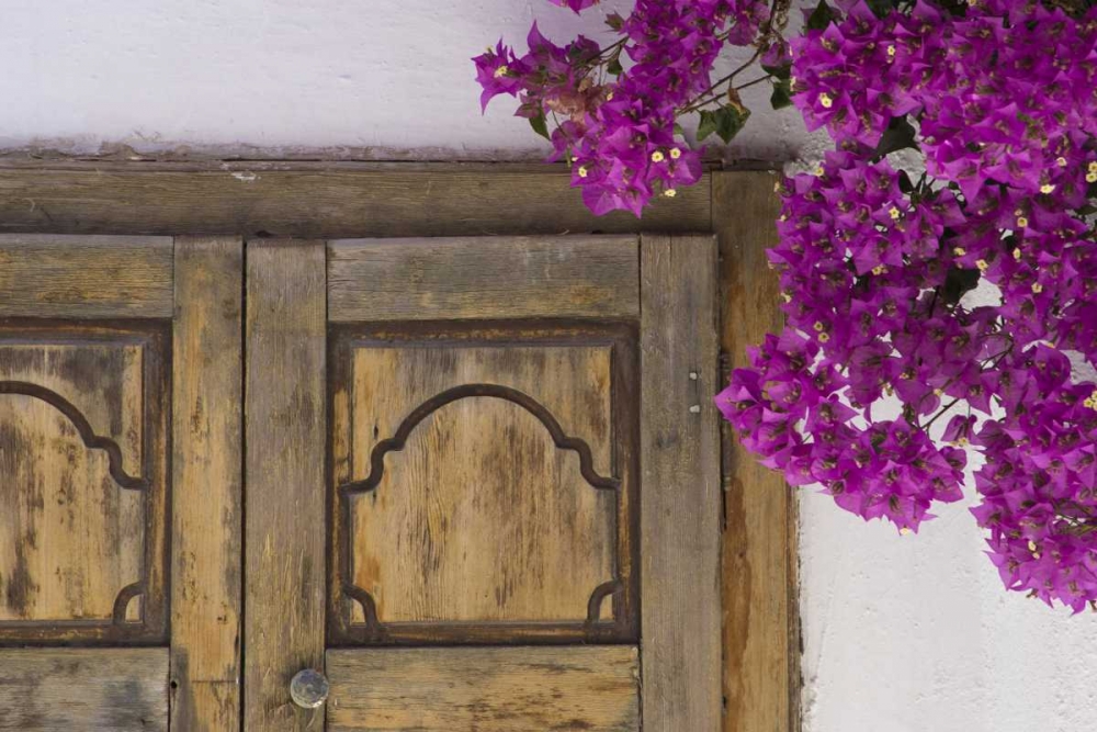 Greece, Hora Wooden doorway and bougainvillea art print by Bill Young for $57.95 CAD