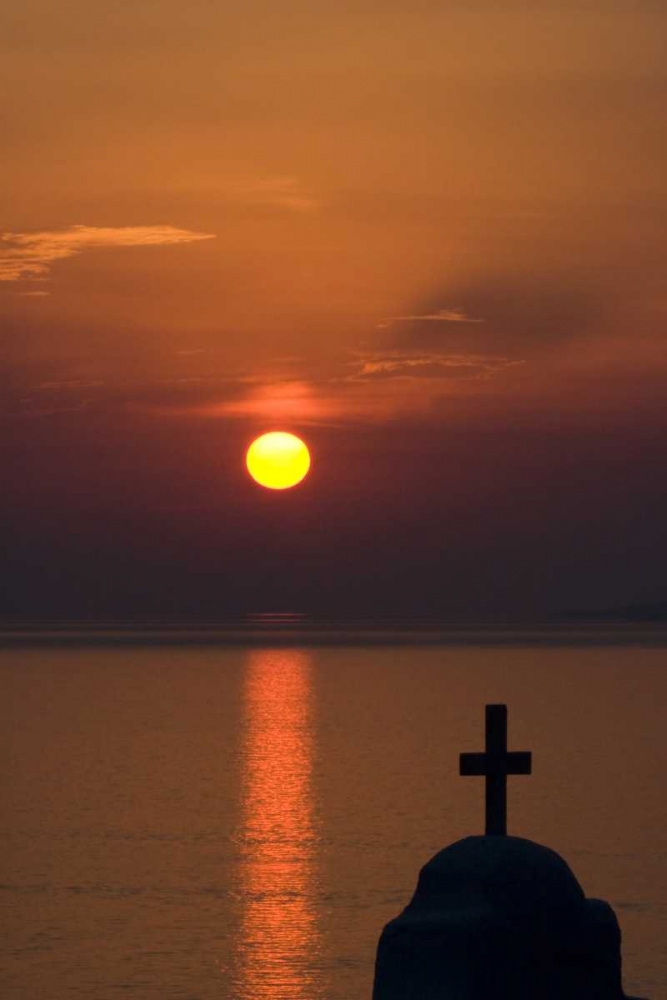 Greece, Mykonos Greek Orthodox church, sunset art print by Bill Young for $57.95 CAD