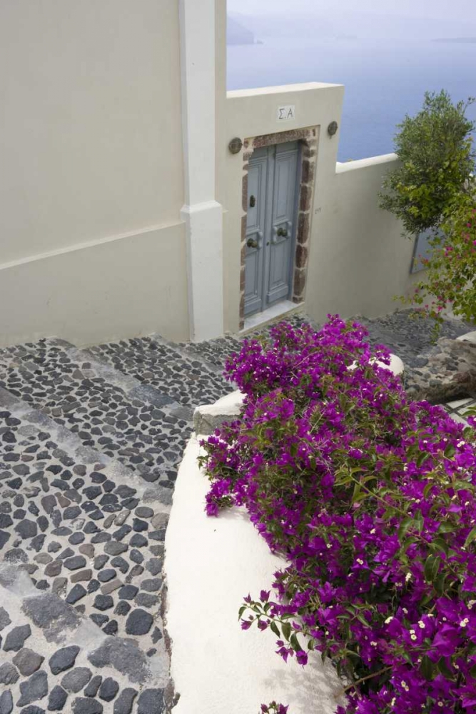 Greece, Santorini, Oia Pebbled stree stairs art print by Bill Young for $57.95 CAD