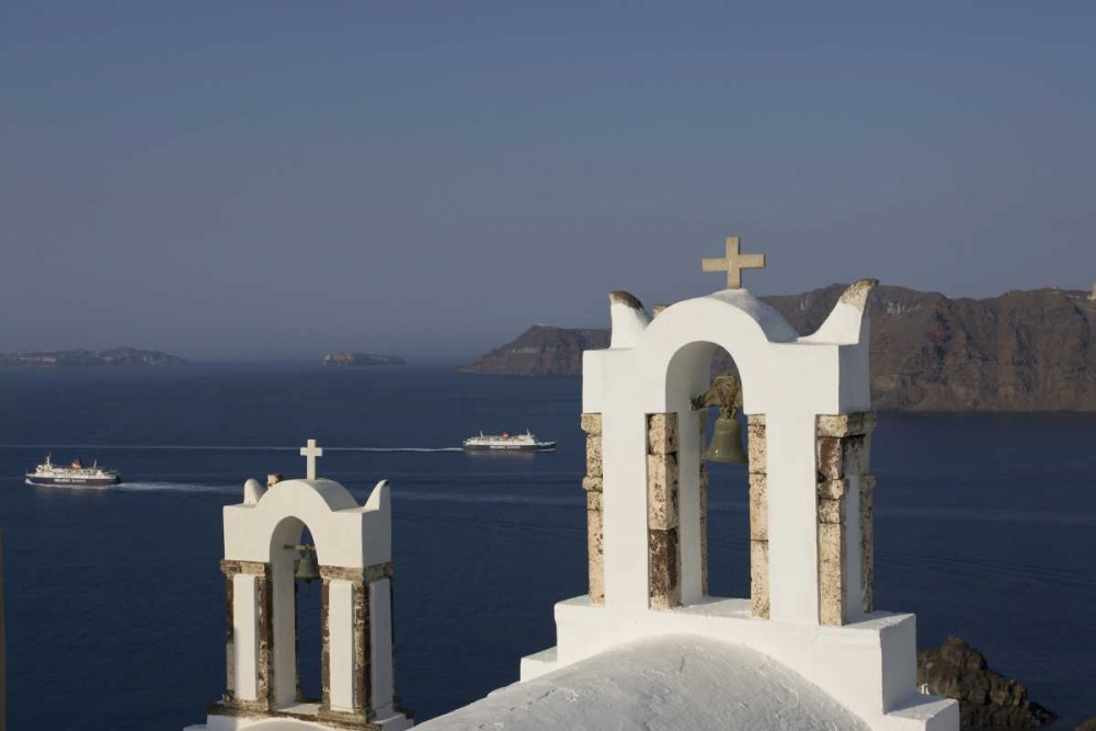 Greece, Thira, Oia Bay scenic with bell tower art print by Bill Young for $57.95 CAD