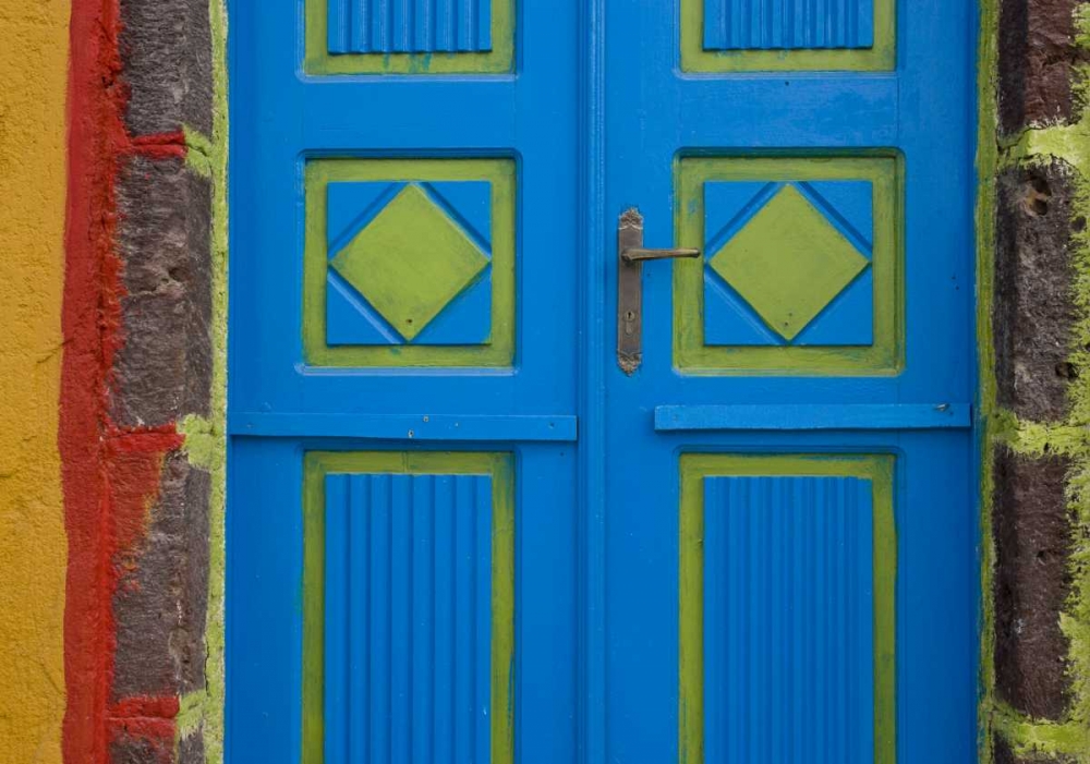 Greece,Thira, Oia Blue and lime green door art print by Bill Young for $57.95 CAD