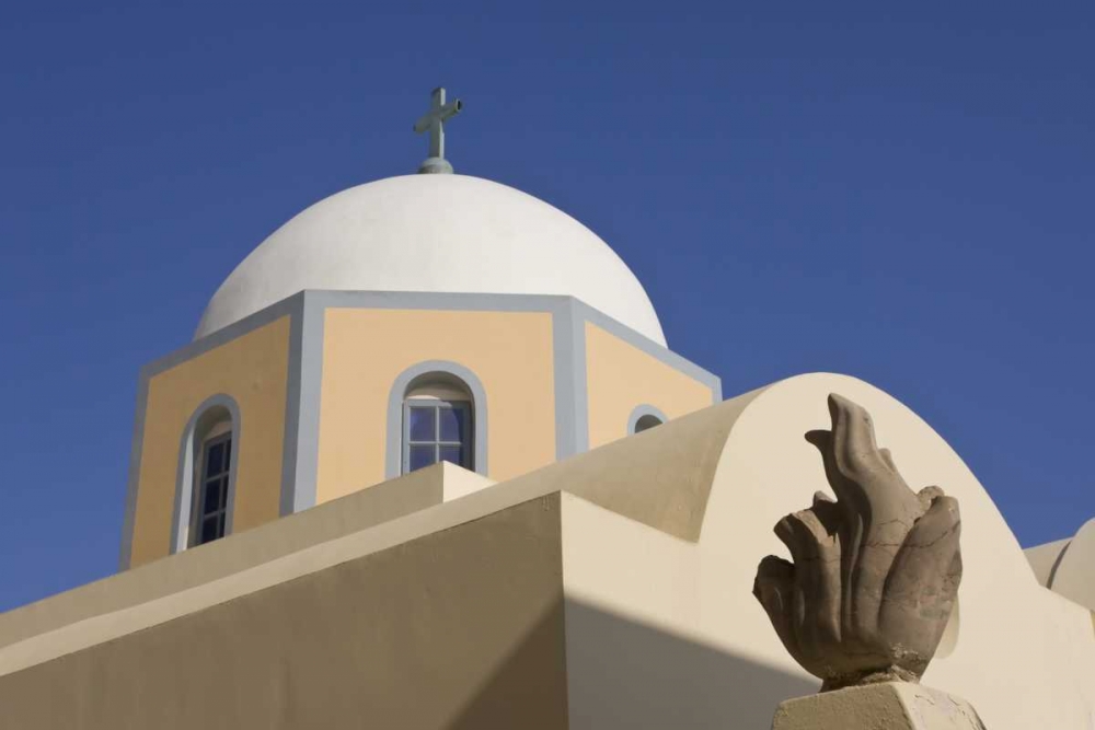 Greece, Santorini Church dome against blue sky art print by Bill Young for $57.95 CAD