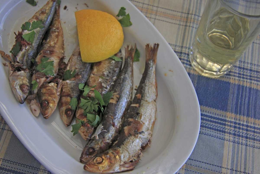 Greece, Paros, Naoussa Fresh cooked fish art print by Nancy Noble Gardner for $57.95 CAD