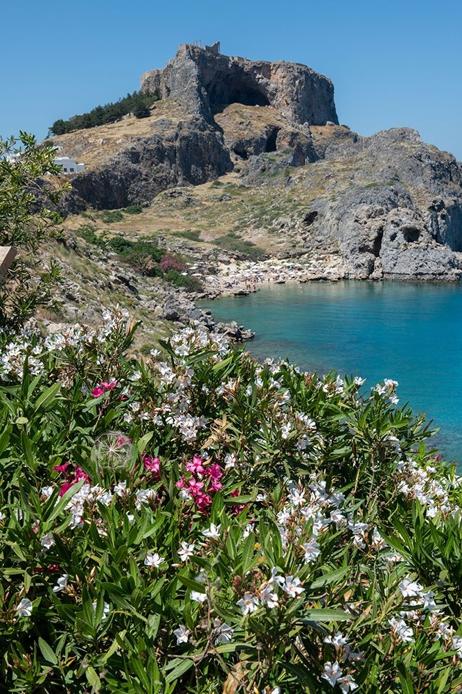 St Pauls Bay with the Acropolis of Lindos in the distance with the Temple of Athena Lindia art print by Cindy Miller Hopkins for $57.95 CAD