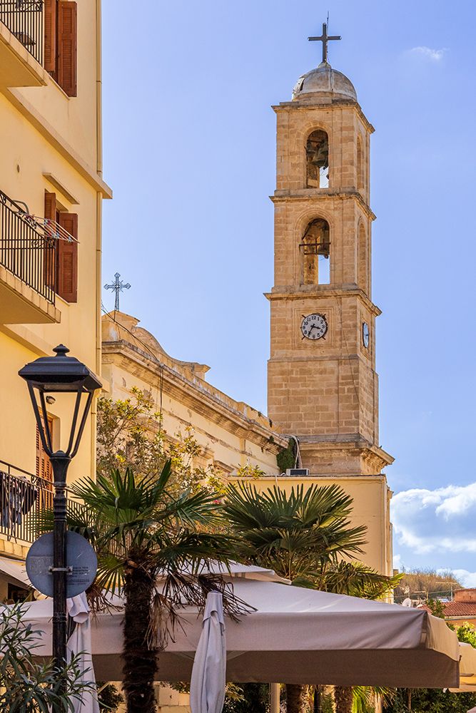 Greece, Crete, Chania, Old Town. Presentation of the Virgin Mary Holy Metropolitan Church, steeple. art print by Emily M. Wilson for $57.95 CAD