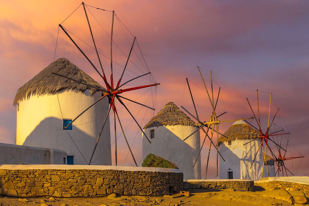 Sunrise Windmills, Mykonos, Greece art print by John Ford for $57.95 CAD