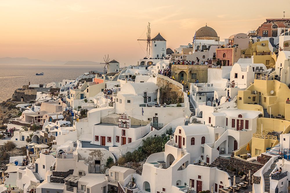 Windmills at Sunset, Santorini, Greece art print by John Ford for $57.95 CAD