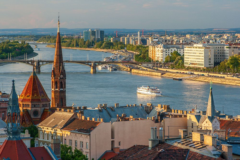 View from Castle Hill of the Margaret Bridge crossing the Danube River-Buda side-Central Budapest-C art print by Tom Haseltine for $57.95 CAD