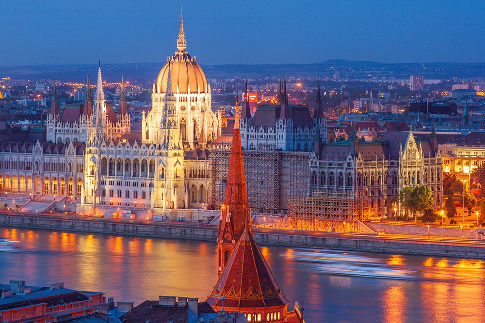 View of Parliament Buildings along Danube River at dusk-Budapest-Capital of Hungary-Europe art print by Tom Haseltine for $57.95 CAD