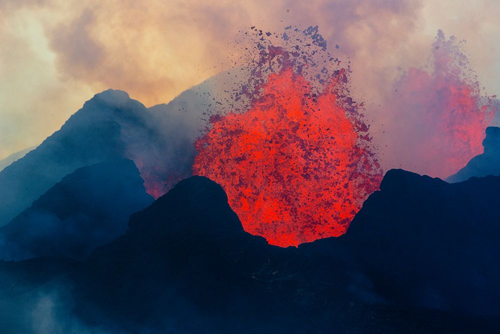 Reykjavik, Iceland. The Bardarbunga Volcano erupts spitting hot lava into the air. art print by Alison Wright for $57.95 CAD