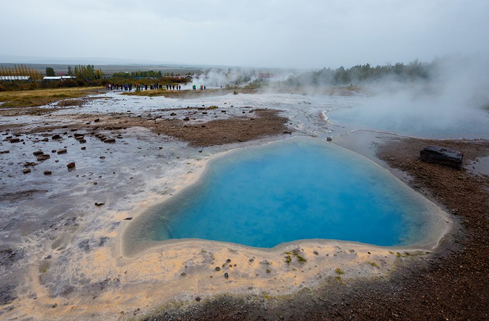 Haukadalur Valley, Iceland. Blue pools of geothermal water at the Strokkur geyser. art print by Alison Wright for $57.95 CAD