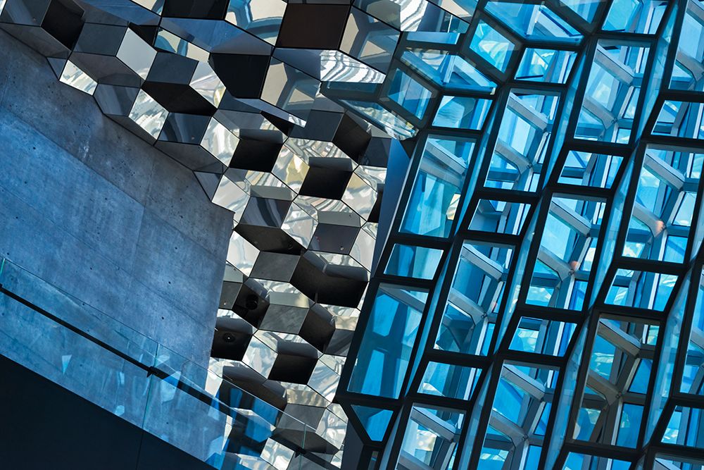 Inside Harpa Concert Hall and Conference Center inspired by the basalt landscape of Iceland-Reykjav art print by Keren Su for $57.95 CAD