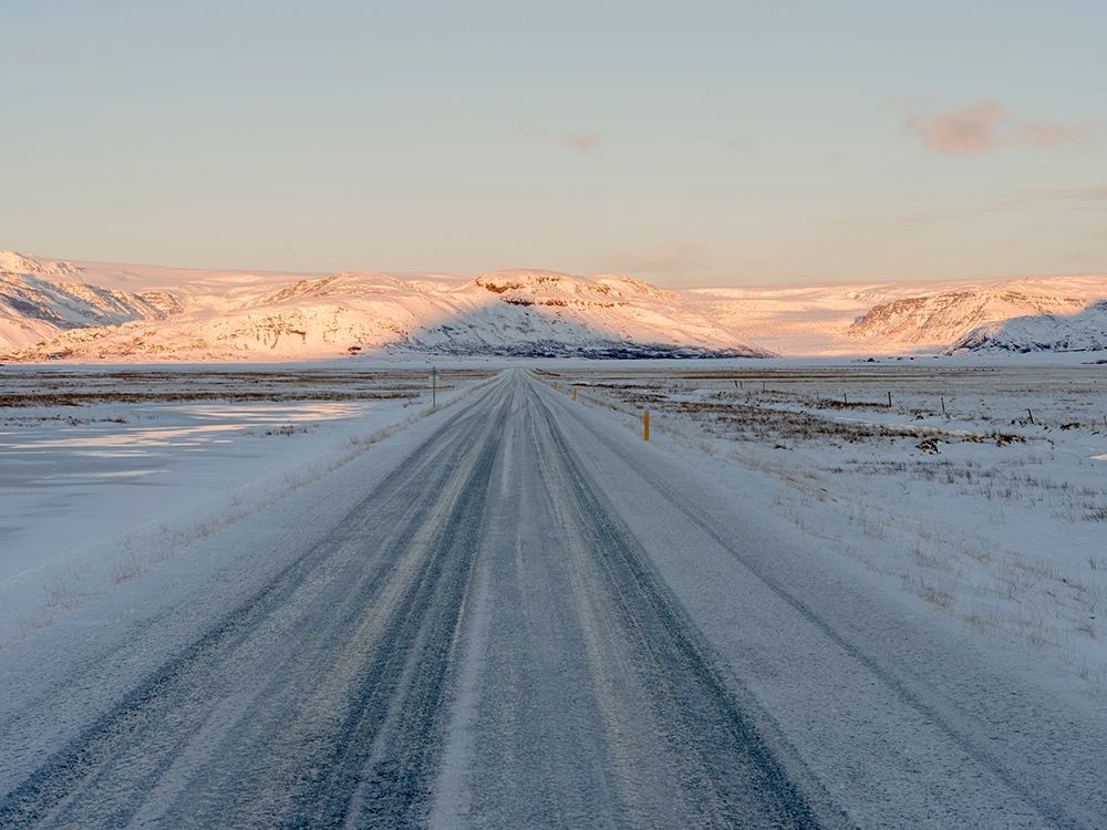 Landscape with country road near Hoffell during winter in Hornafjoerdur area art print by Martin Zwick for $57.95 CAD