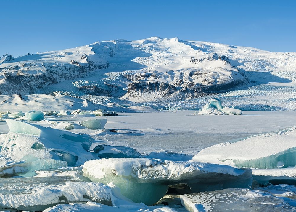 Glacier Fjallsjoekull and frozen glacial lake Fjallsarlon in Vatnajokull National Park art print by Martin Zwick for $57.95 CAD