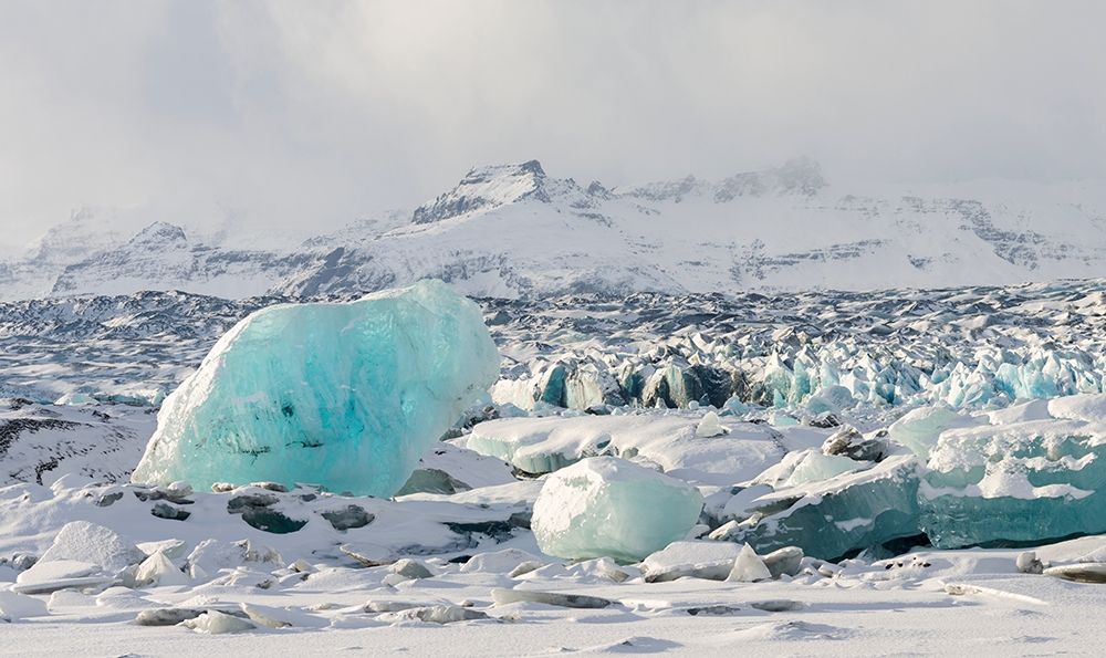 Northern shore of glacial lagoon Jokulsarlon with glacier Breidamerkurjokull art print by Martin Zwick for $57.95 CAD
