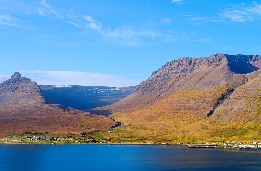 Iceland. Landscape in fjord Alftafjordur and village Sudavik during autumn. art print by Martin Zwick for $57.95 CAD