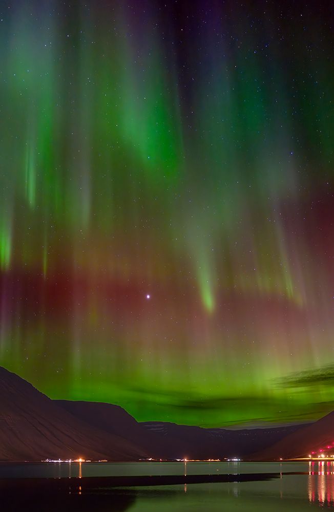 Iceland. Northern Lights over Isafjordur, the capital of the Westfjords during autumn. art print by Martin Zwick for $57.95 CAD