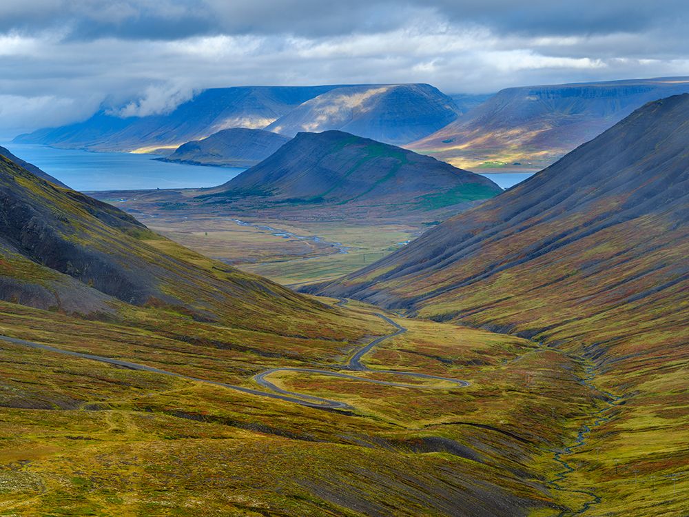 Iceland. Road over Hrafnseyrarheidi near Thingeyri during autumn. art print by Martin Zwick for $57.95 CAD