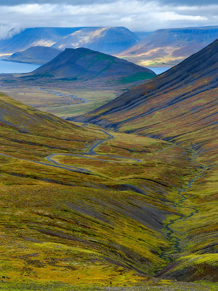 Iceland. Road over Hrafnseyrarheidi near Thingeyri during autumn. art print by Martin Zwick for $57.95 CAD