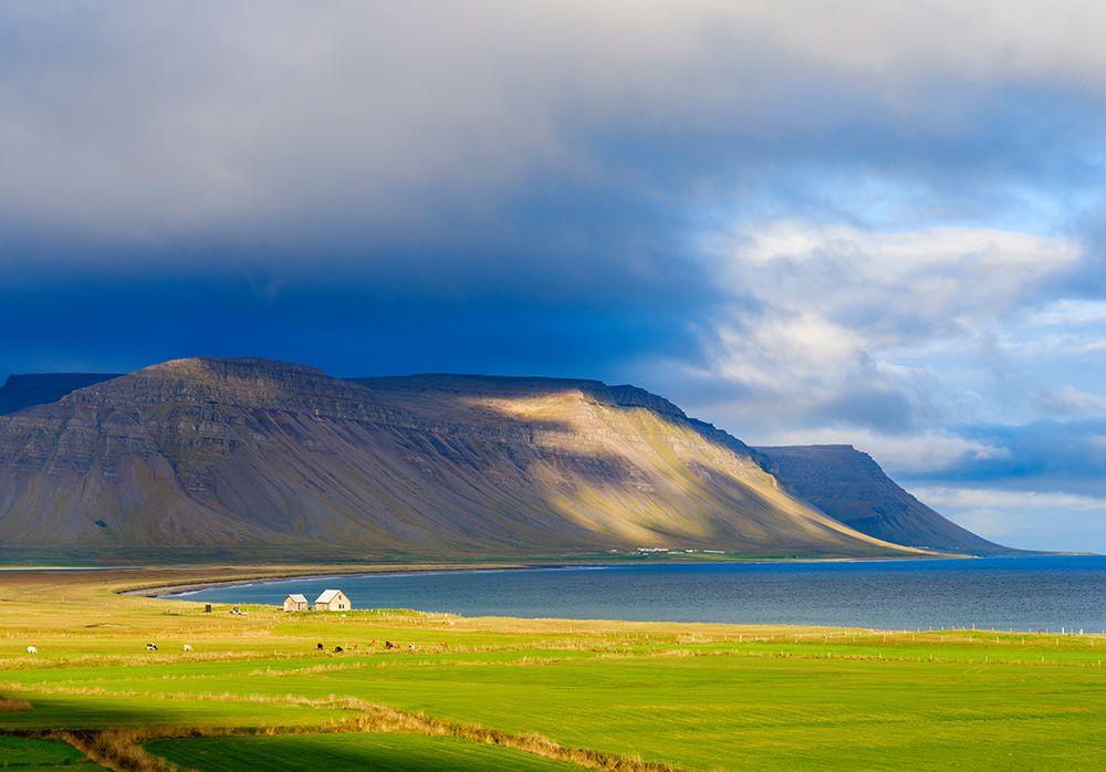 Iceland. View over the coastline of the Breidastroend at Breidafjordur during autumn. art print by Martin Zwick for $57.95 CAD