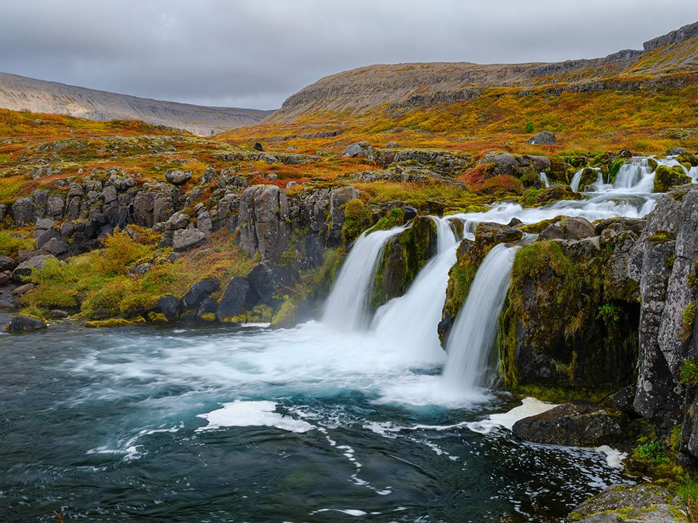 Iceland. Waterfall Dynjandi in Borgarfjordur during autumn. art print by Martin Zwick for $57.95 CAD
