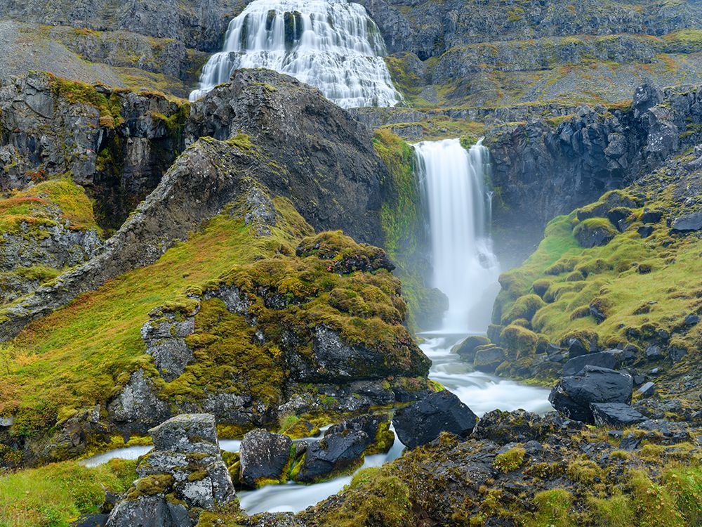 Iceland. Waterfall Dynjandi in Borgarfjordur during autumn. art print by Martin Zwick for $57.95 CAD