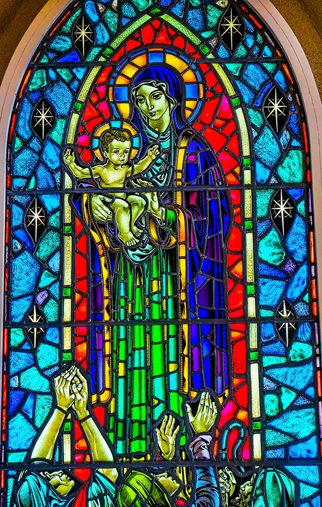 Virgin Mary Baby Jesus Stained glass Hallgrimskirkja Large Lutheran Church-Reykjavik art print by William Perry for $57.95 CAD