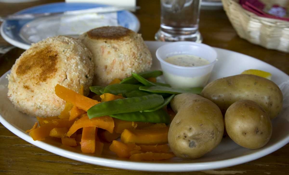 Ireland, Ballyvaughan Salmon cakes with veggies art print by Wendy Kaveney for $57.95 CAD
