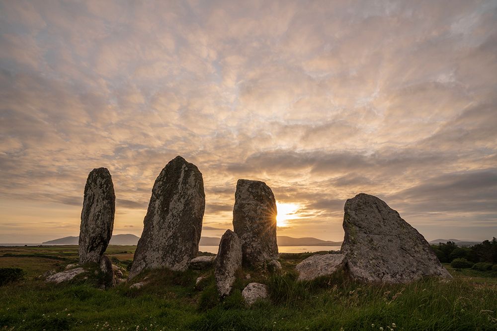 Europe-Ireland-Waterville-Eightercua stone row a sunset art print by Jaynes Gallery for $57.95 CAD