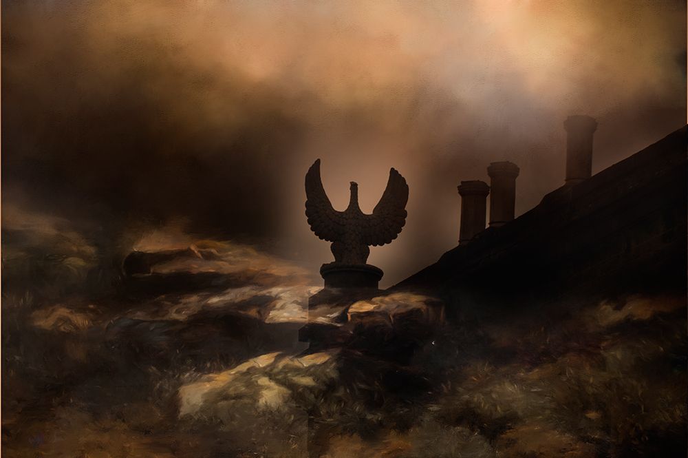 Scary gargoyle sits on the roof of Westport House in County Mayo-Ireland. Photo illustration. art print by Betty Sederquist for $57.95 CAD