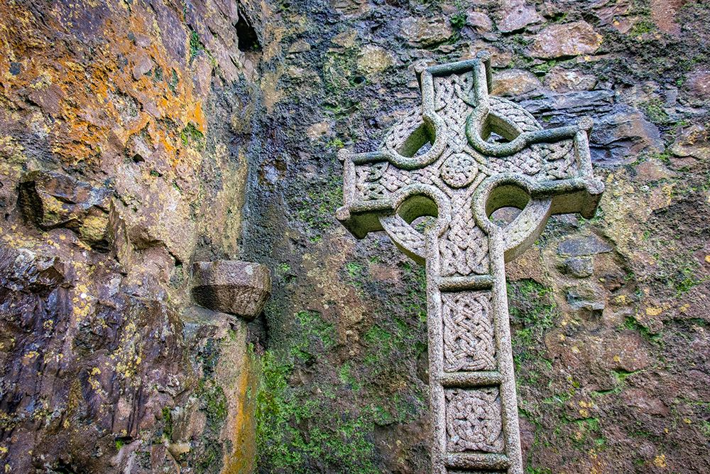 Elaborate Celtic cross marks a grave at a historic Irish church-County Mayo-Ireland. art print by Betty Sederquist for $57.95 CAD