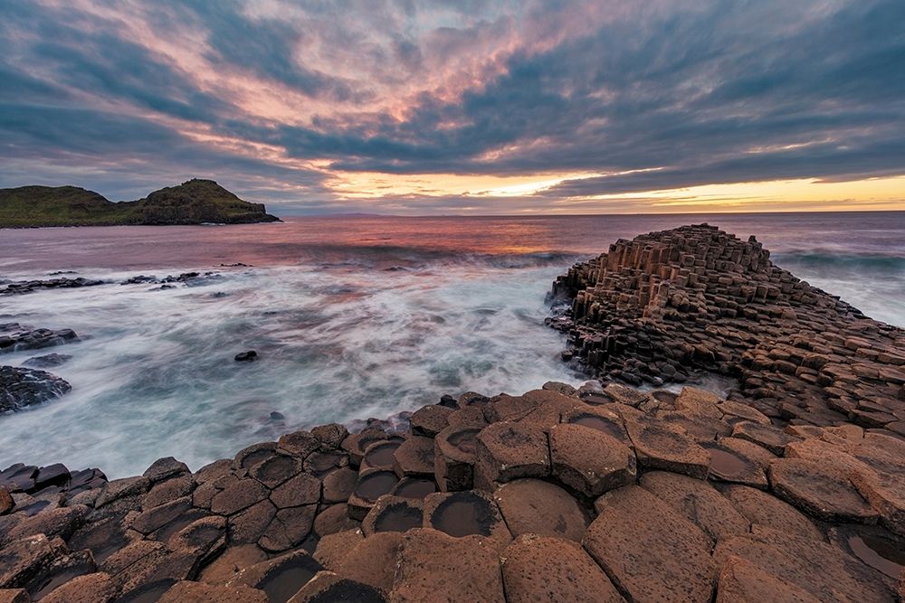 Interlocking basalt columns at sunset at the Giants Causeway near Bushmills-Northern Ireland art print by Chuck Haney for $57.95 CAD