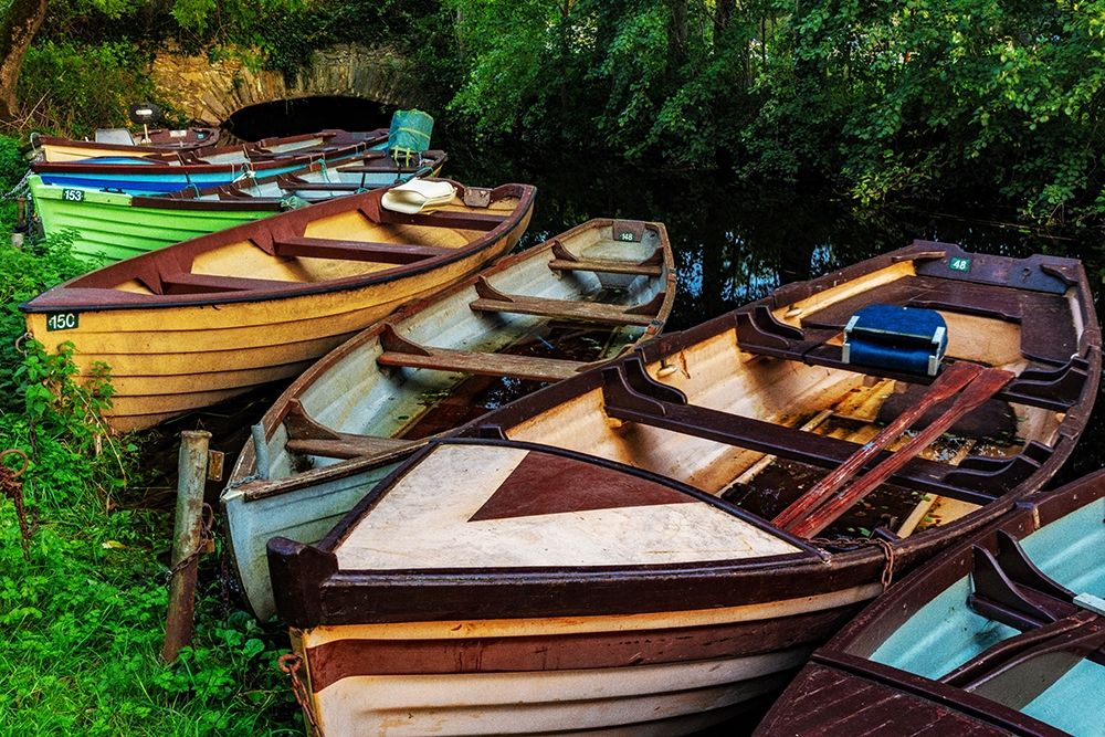 Old wooden boats in Killarney National Park-Ireland art print by Chuck Haney for $57.95 CAD