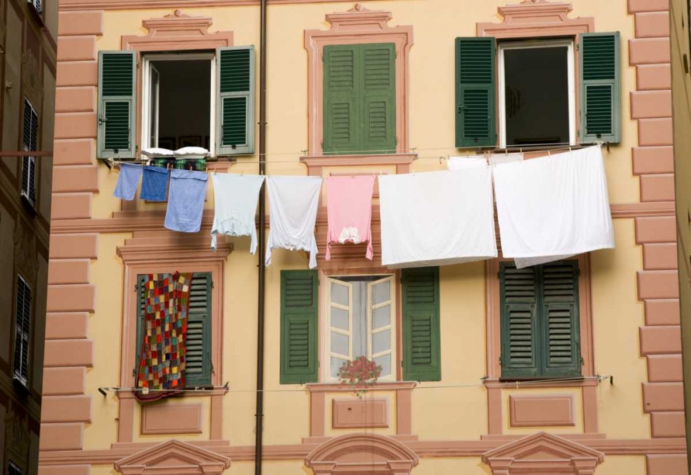 Italy, Camogli Laundry hangs across a building art print by Wendy Kaveney for $57.95 CAD