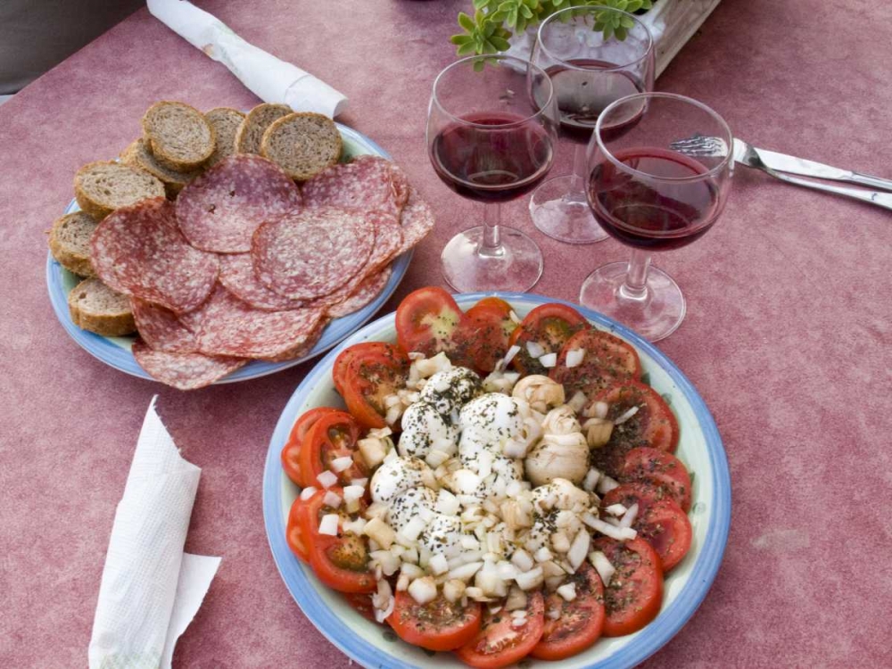 Italy, Positano Antipasti and wine art print by Wendy Kaveney for $57.95 CAD