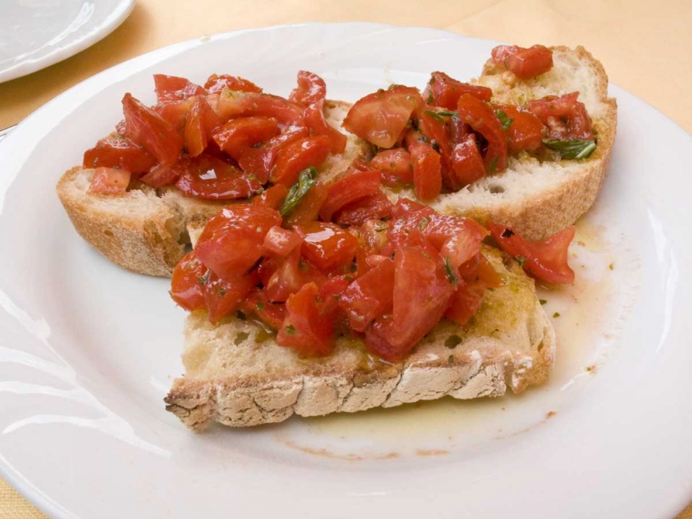 Italy, Positano Display plate of bruschetta art print by Wendy Kaveney for $57.95 CAD