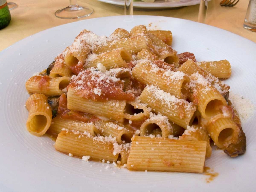 Italy, Positano Display plate of rigatoni art print by Wendy Kaveney for $57.95 CAD