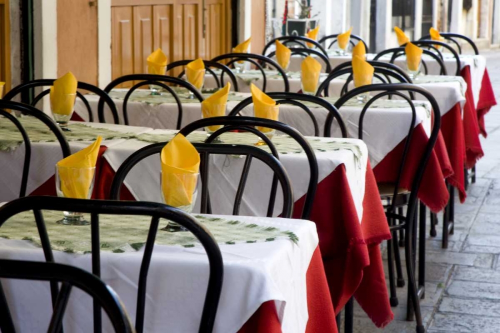 Italy, Venice A row of tables at an outdoor cafe art print by Wendy Kaveney for $57.95 CAD