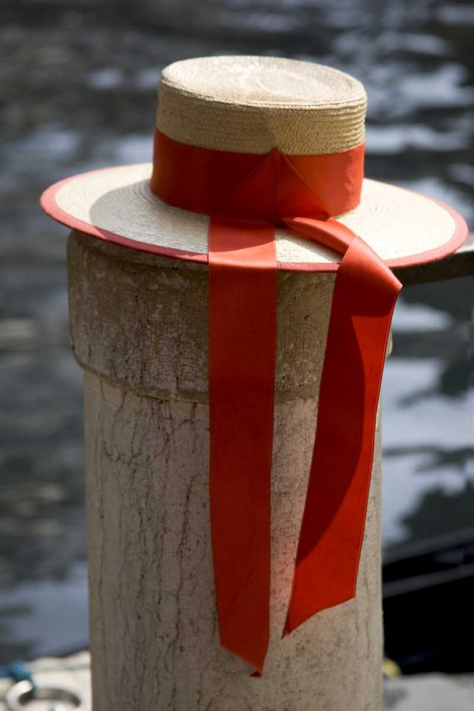 Italy, Venice Colorful gondoliers hat on piling art print by Wendy Kaveney for $57.95 CAD