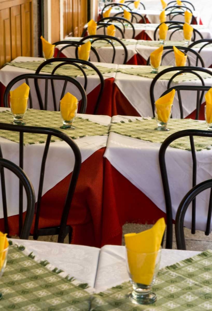 Italy, Venice Colorfully prepared cafe tables art print by Wendy Kaveney for $57.95 CAD